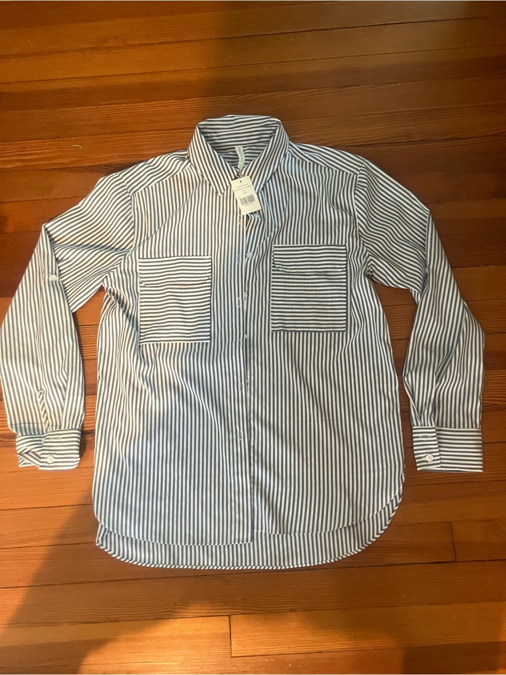 Striped Button-Front Women's Blouse in Blue and White. Brand new with tags!